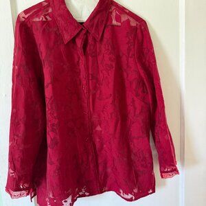JH Collectibles Red Sheer Long Sleeve Blouse Size Large